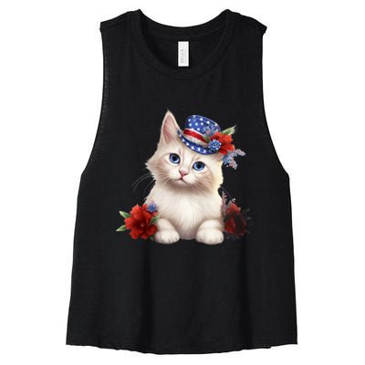 American Cat 4th Of July Cat Patriotic Cats Somali Kitten Women's Racerback Cropped Tank