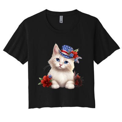 American Cat 4th Of July Cat Patriotic Cats Somali Kitten Women's Crop Top Tee