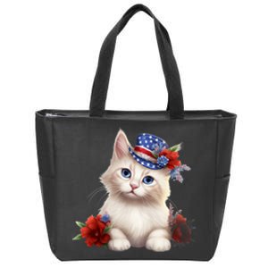 American Cat 4th Of July Cat Patriotic Cats Somali Kitten Zip Tote Bag