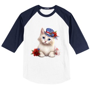 American Cat 4th Of July Cat Patriotic Cats Somali Kitten Baseball Sleeve Shirt