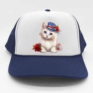 American Cat 4th Of July Cat Patriotic Cats Somali Kitten Trucker Hat