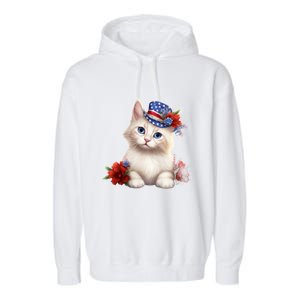 American Cat 4th Of July Cat Patriotic Cats Somali Kitten Garment-Dyed Fleece Hoodie