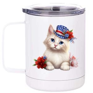 American Cat 4th Of July Cat Patriotic Cats Somali Kitten 12 oz Stainless Steel Tumbler Cup