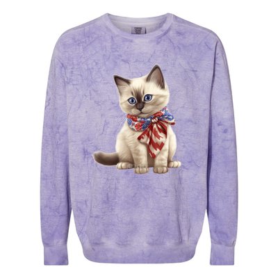 American Cat 4th Of July Cat Patriotic Cats Birman Kitten Colorblast Crewneck Sweatshirt