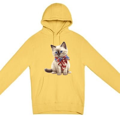 American Cat 4th Of July Cat Patriotic Cats Birman Kitten Premium Pullover Hoodie