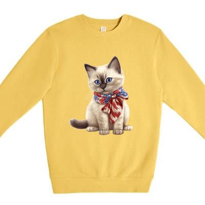 American Cat 4th Of July Cat Patriotic Cats Birman Kitten Premium Crewneck Sweatshirt