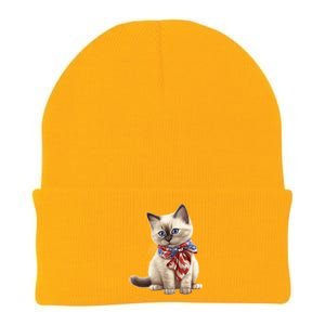 American Cat 4th Of July Cat Patriotic Cats Birman Kitten Knit Cap Winter Beanie