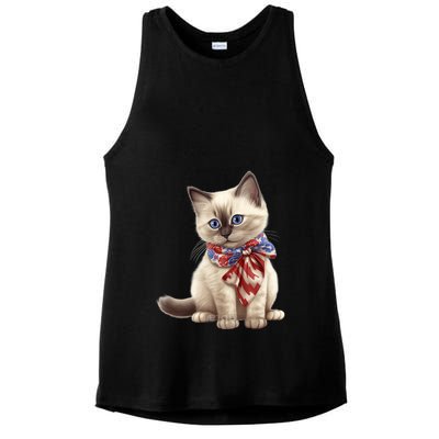 American Cat 4th Of July Cat Patriotic Cats Birman Kitten Ladies PosiCharge Tri-Blend Wicking Tank