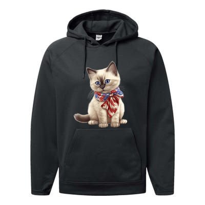 American Cat 4th Of July Cat Patriotic Cats Birman Kitten Performance Fleece Hoodie