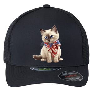 American Cat 4th Of July Cat Patriotic Cats Birman Kitten Flexfit Unipanel Trucker Cap