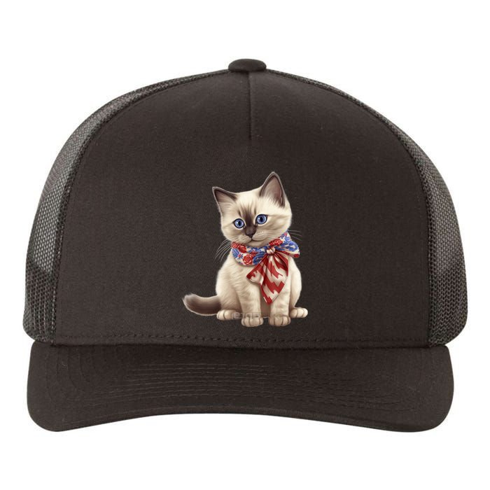 American Cat 4th Of July Cat Patriotic Cats Birman Kitten Yupoong Adult 5-Panel Trucker Hat