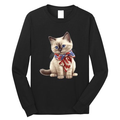 American Cat 4th Of July Cat Patriotic Cats Birman Kitten Long Sleeve Shirt