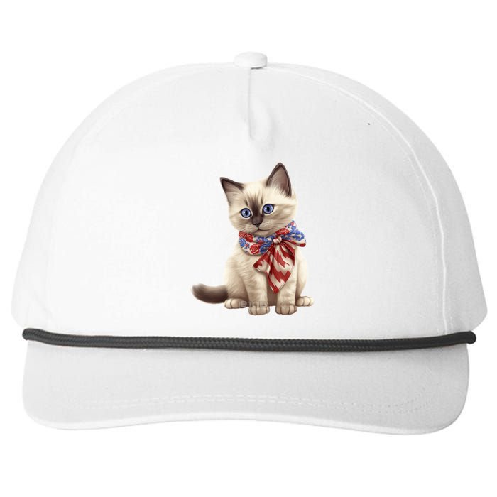 American Cat 4th Of July Cat Patriotic Cats Birman Kitten Snapback Five-Panel Rope Hat