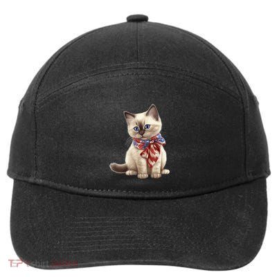 American Cat 4th Of July Cat Patriotic Cats Birman Kitten 7-Panel Snapback Hat