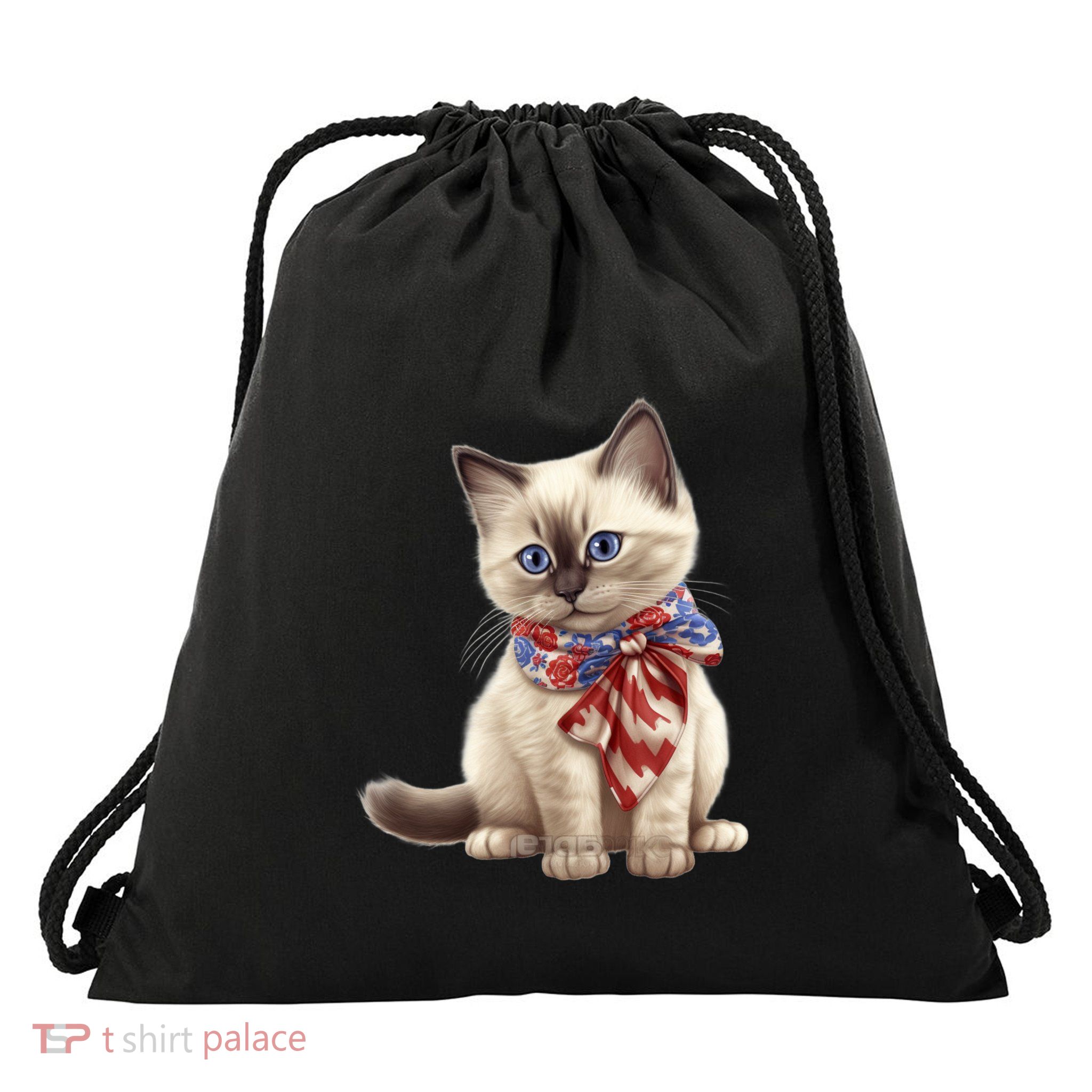 American Cat 4th Of July Cat Patriotic Cats Birman Kitten Drawstring Bag