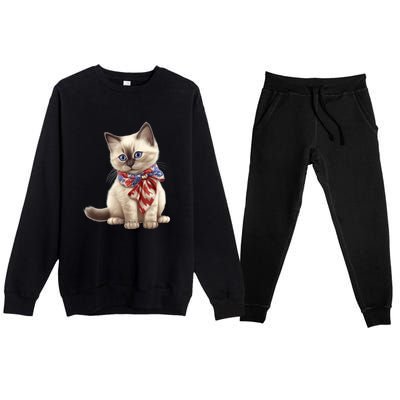 American Cat 4th Of July Cat Patriotic Cats Birman Kitten Premium Crewneck Sweatsuit Set