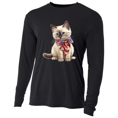 American Cat 4th Of July Cat Patriotic Cats Birman Kitten Cooling Performance Long Sleeve Crew