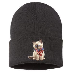 American Cat 4th Of July Cat Patriotic Cats Birman Kitten Sustainable Knit Beanie