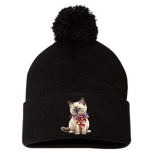 American Cat 4th Of July Cat Patriotic Cats Birman Kitten Pom Pom 12in Knit Beanie