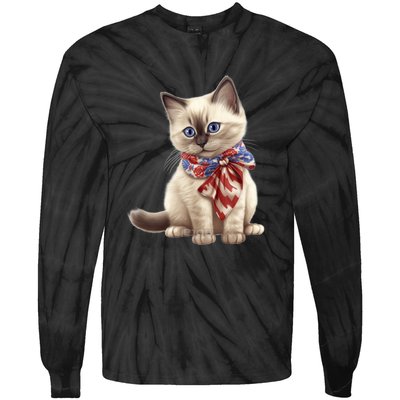 American Cat 4th Of July Cat Patriotic Cats Birman Kitten Tie-Dye Long Sleeve Shirt