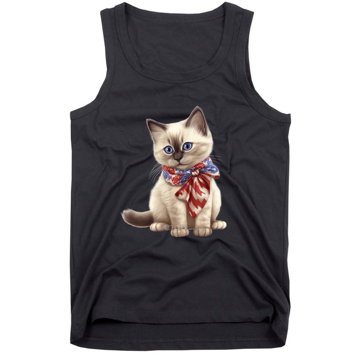 American Cat 4th Of July Cat Patriotic Cats Birman Kitten Tank Top