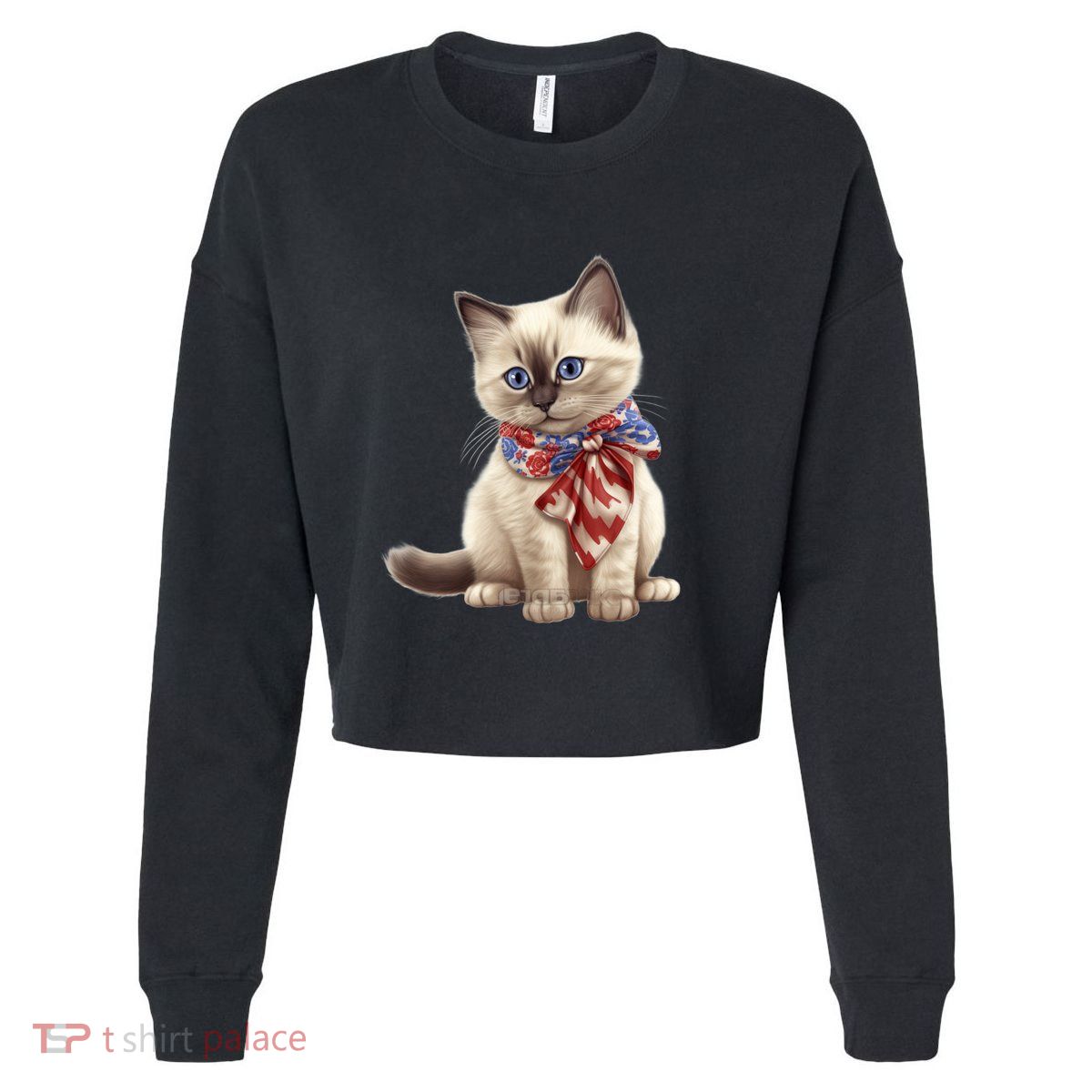 American Cat 4th Of July Cat Patriotic Cats Birman Kitten Cropped Pullover Crew