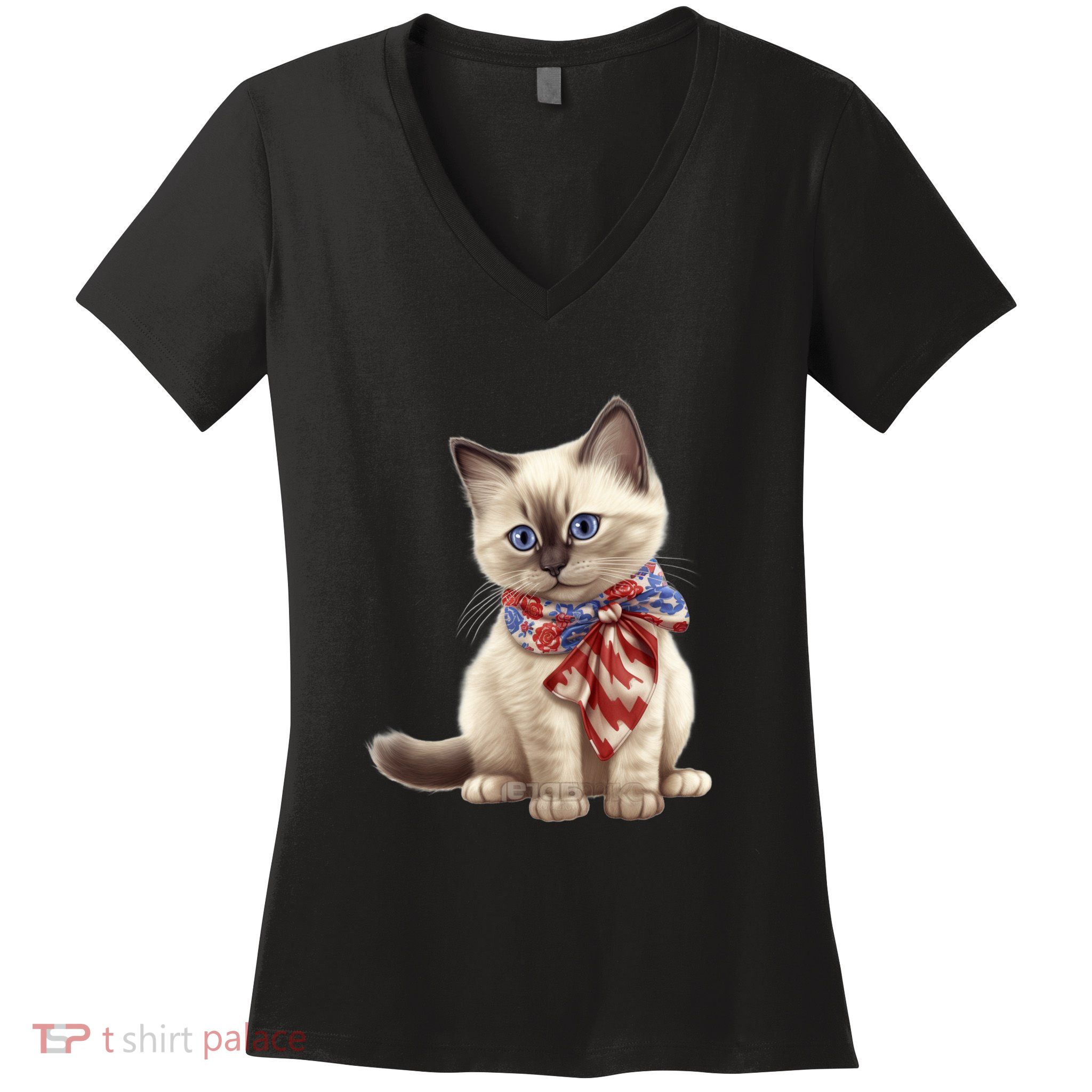 American Cat 4th Of July Cat Patriotic Cats Birman Kitten Women's V-Neck T-Shirt