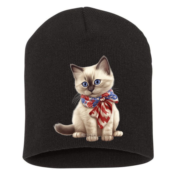 American Cat 4th Of July Cat Patriotic Cats Birman Kitten Short Acrylic Beanie