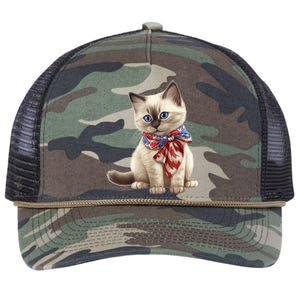 American Cat 4th Of July Cat Patriotic Cats Birman Kitten Retro Rope Trucker Hat Cap