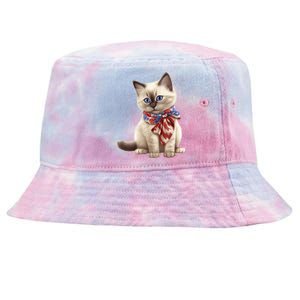 American Cat 4th Of July Cat Patriotic Cats Birman Kitten Tie-Dyed Bucket Hat