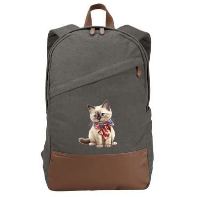 American Cat 4th Of July Cat Patriotic Cats Birman Kitten Cotton Canvas Backpack