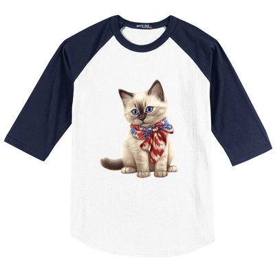 American Cat 4th Of July Cat Patriotic Cats Birman Kitten Baseball Sleeve Shirt