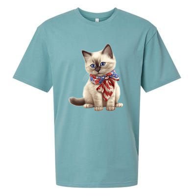 American Cat 4th Of July Cat Patriotic Cats Birman Kitten Sueded Cloud Jersey T-Shirt