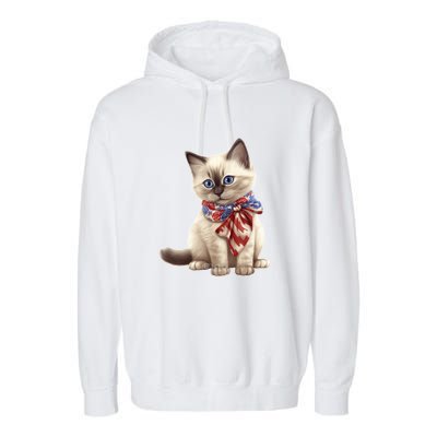 American Cat 4th Of July Cat Patriotic Cats Birman Kitten Garment-Dyed Fleece Hoodie