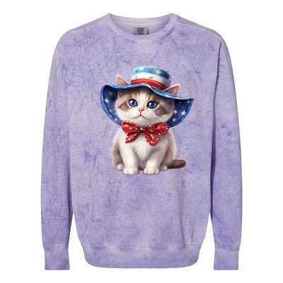 American Cat 4th Of July Cat Patriotic Cats Bombay Kitten Colorblast Crewneck Sweatshirt