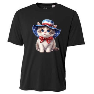 American Cat 4th Of July Cat Patriotic Cats Bombay Kitten Cooling Performance Crew T-Shirt