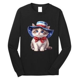 American Cat 4th Of July Cat Patriotic Cats Bombay Kitten Long Sleeve Shirt