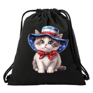 American Cat 4th Of July Cat Patriotic Cats Bombay Kitten Drawstring Bag