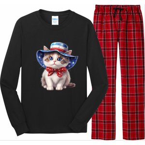 American Cat 4th Of July Cat Patriotic Cats Bombay Kitten Long Sleeve Pajama Set