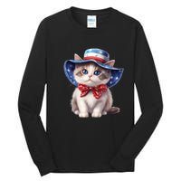 American Cat 4th Of July Cat Patriotic Cats Bombay Kitten Tall Long Sleeve T-Shirt