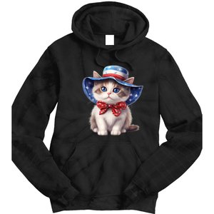 American Cat 4th Of July Cat Patriotic Cats Bombay Kitten Tie Dye Hoodie