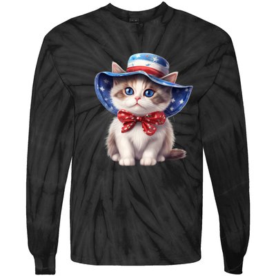 American Cat 4th Of July Cat Patriotic Cats Bombay Kitten Tie-Dye Long Sleeve Shirt