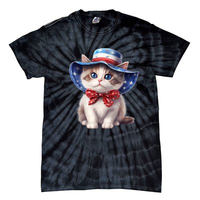 American Cat 4th Of July Cat Patriotic Cats Bombay Kitten Tie-Dye T-Shirt