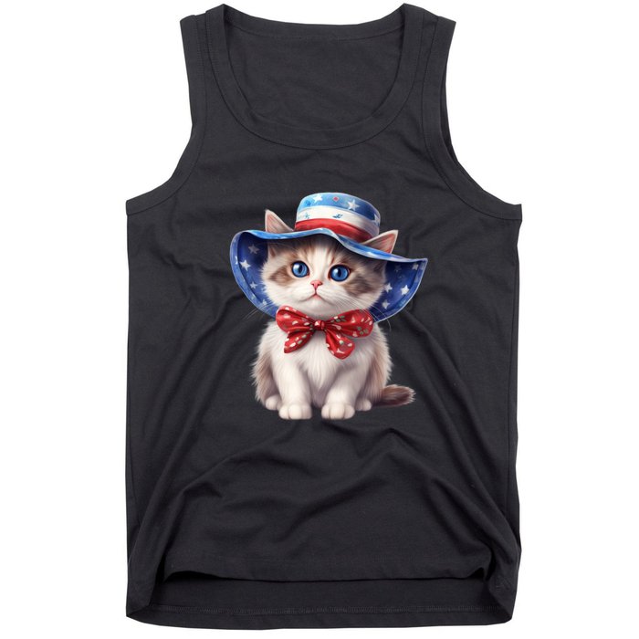 American Cat 4th Of July Cat Patriotic Cats Bombay Kitten Tank Top