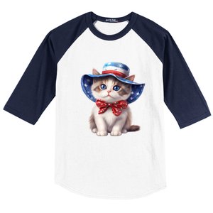 American Cat 4th Of July Cat Patriotic Cats Bombay Kitten Baseball Sleeve Shirt