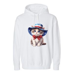 American Cat 4th Of July Cat Patriotic Cats Bombay Kitten Garment-Dyed Fleece Hoodie