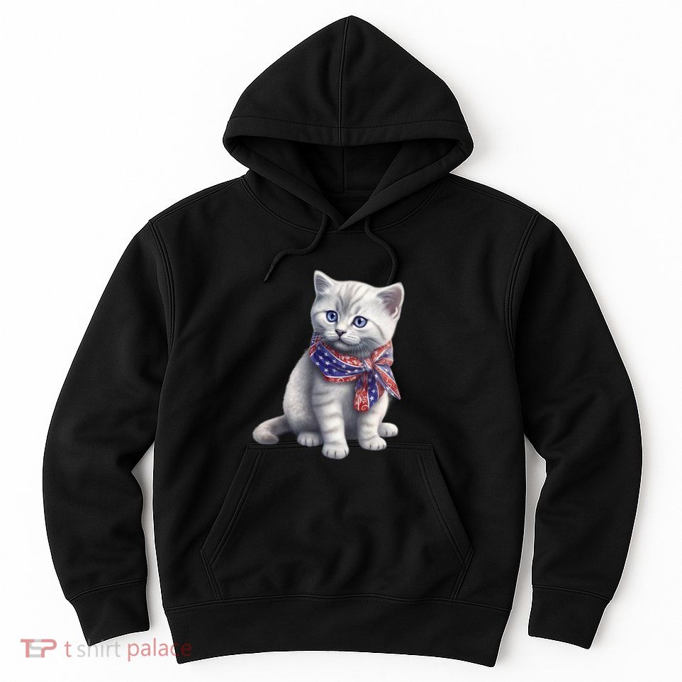 American Cat 4th Of July Cat Patriotic Cats British Shorthair Kitten Hoodie
