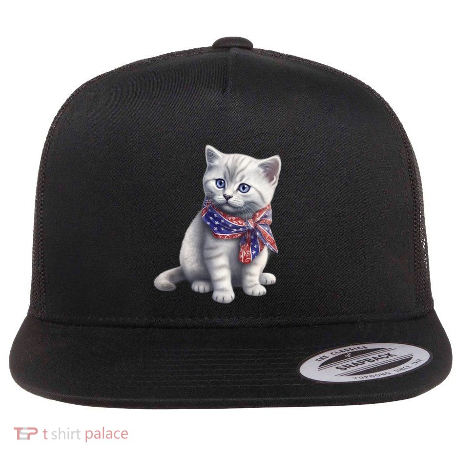 American Cat 4th Of July Cat Patriotic Cats British Shorthair Kitten Flatbill Hat