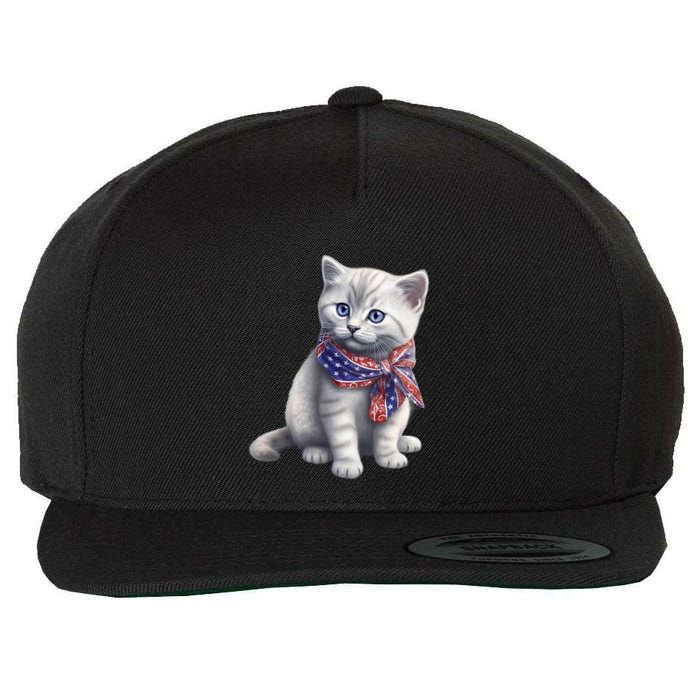 American Cat 4th Of July Cat Patriotic Cats British Shorthair Kitten Wool Snapback Cap