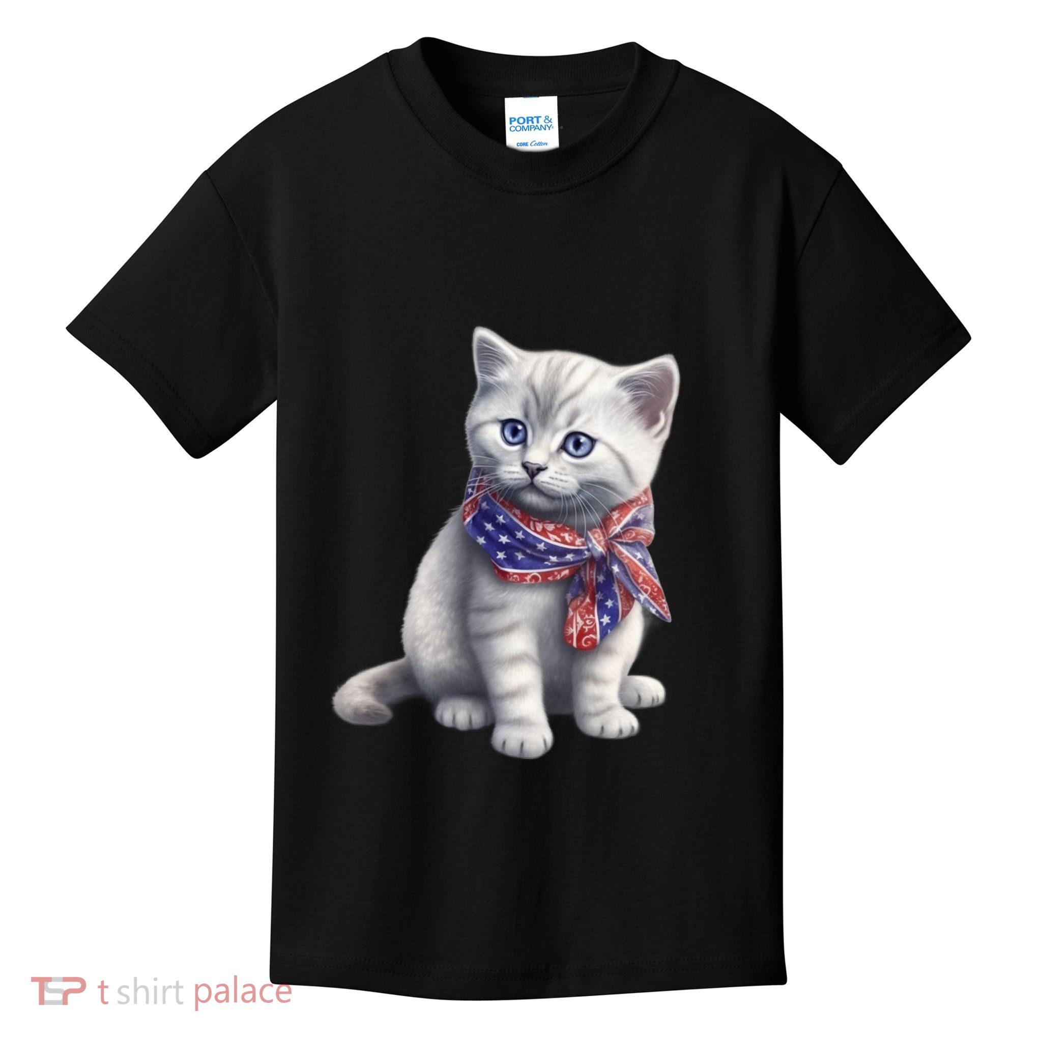American Cat 4th Of July Cat Patriotic Cats British Shorthair Kitten Kids T-Shirt